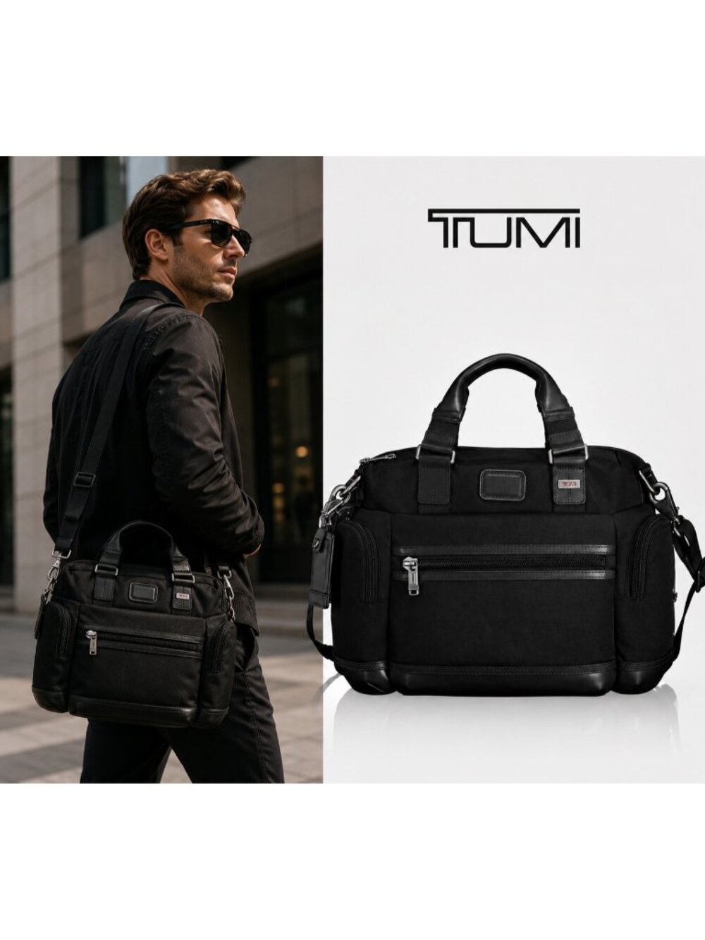 TUMI Black Ballistic Nylon Business Briefcase Laptop Bag Shoulder Strap